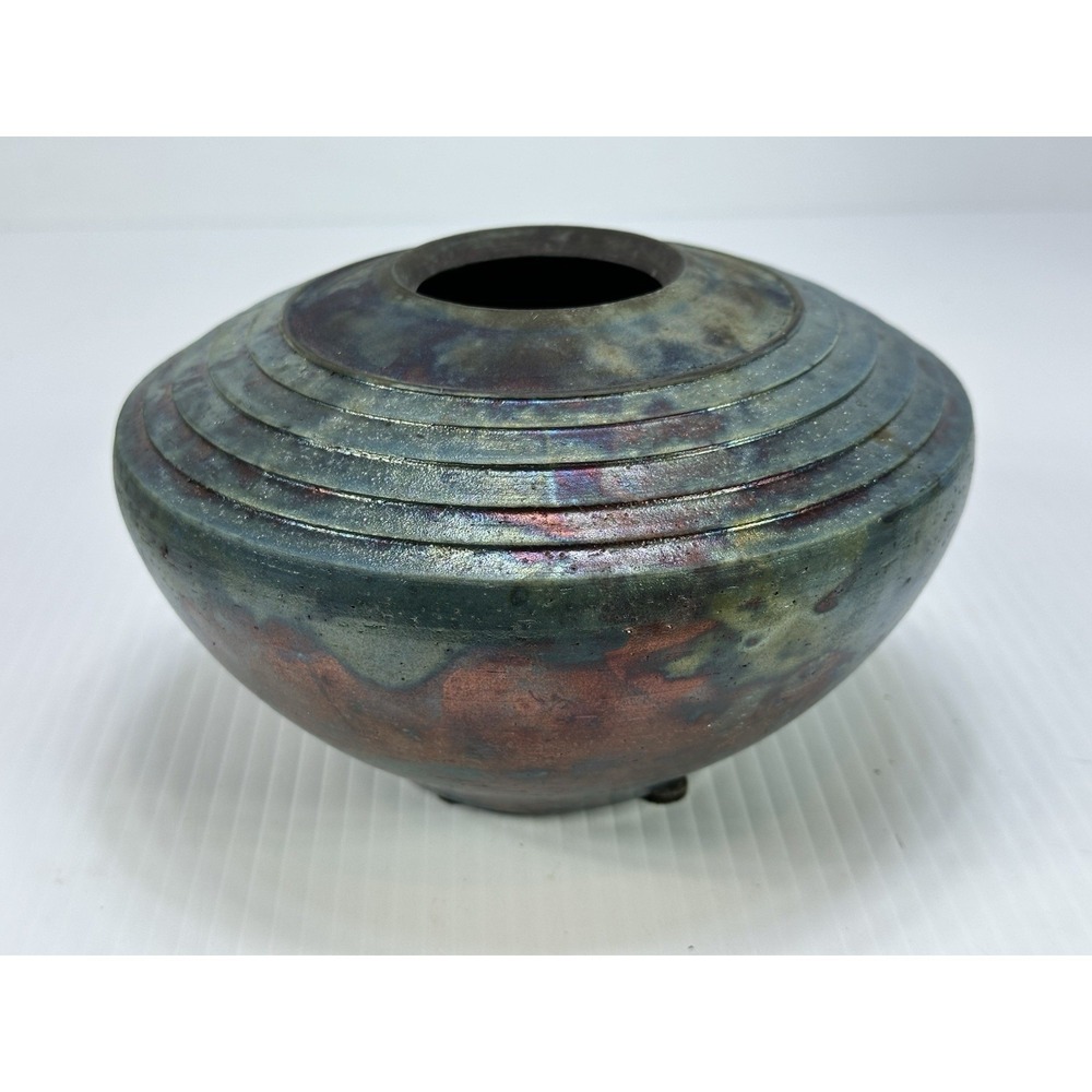 Handmade Raku Iridescent Metallic Rainbow Signed Jackson Studio Art Pottery Vase